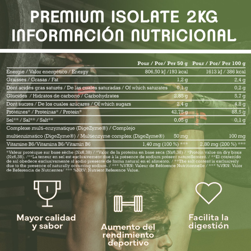 GN Nutrition Premium Isolate 100% 2kg | Aislado de suero de leche de ISOLAC | Proteína Con Vitamina B6 y DigeZyme